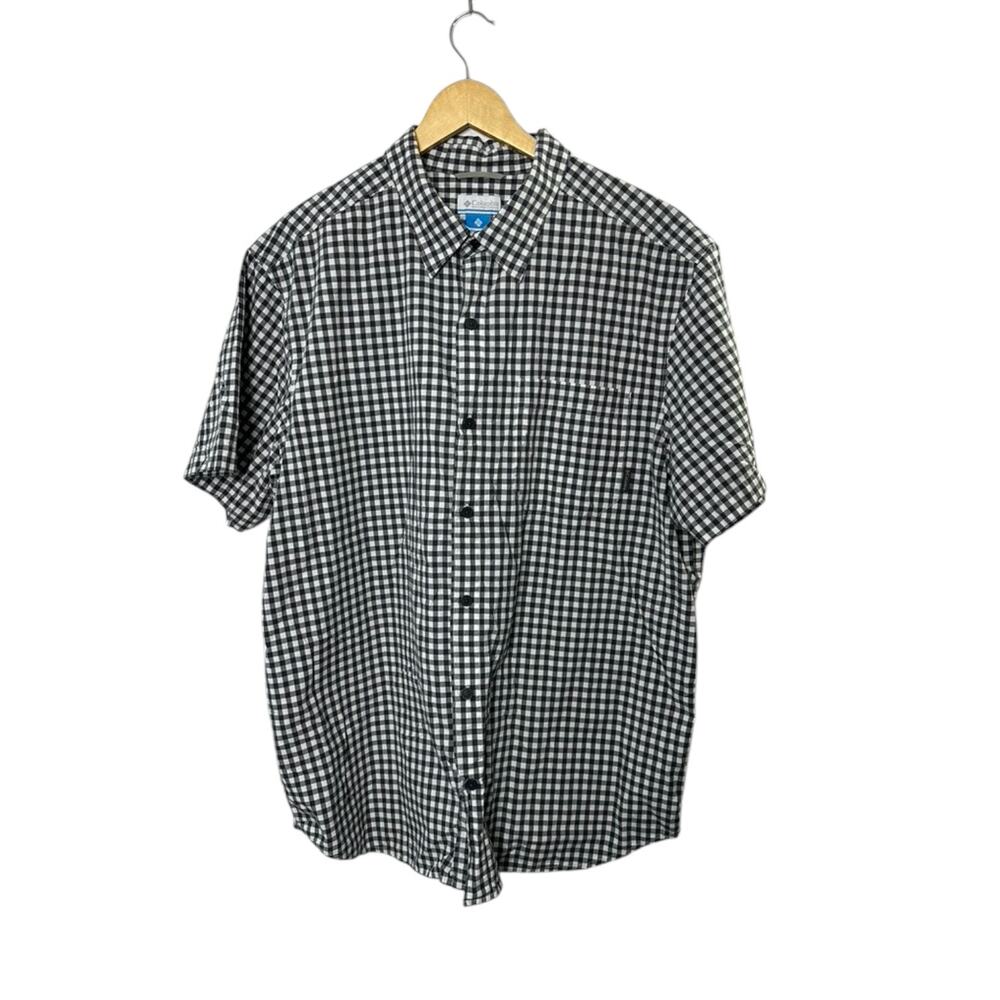 Columbia Black & White Buffalo Plaid Short Sleeve Button Down Shirt Size XL